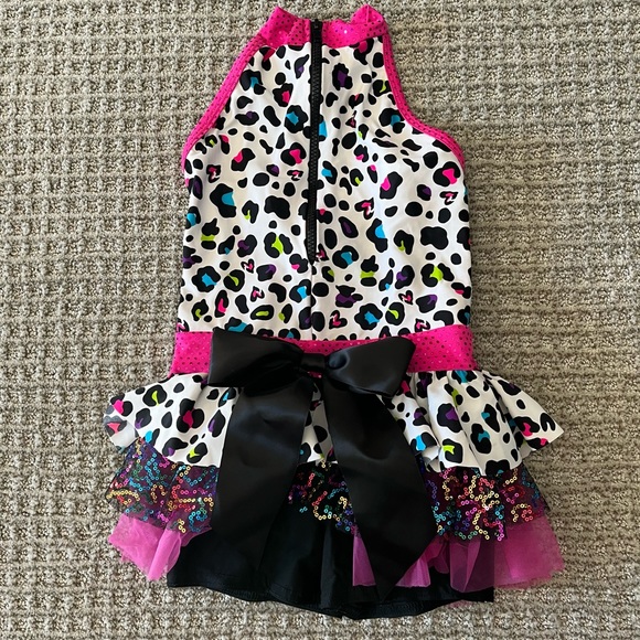 Awish Other - Awish Pink Multicolor Leopard Print Dance Costume with Black Bow